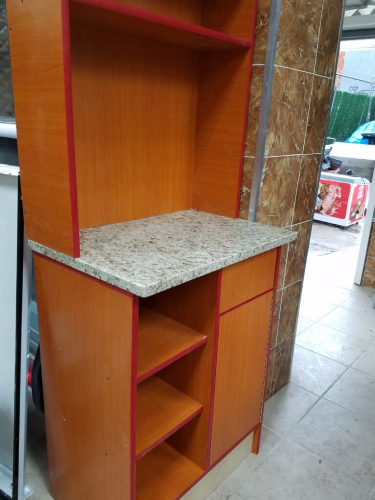 convenience store coffee counter with granite and wood