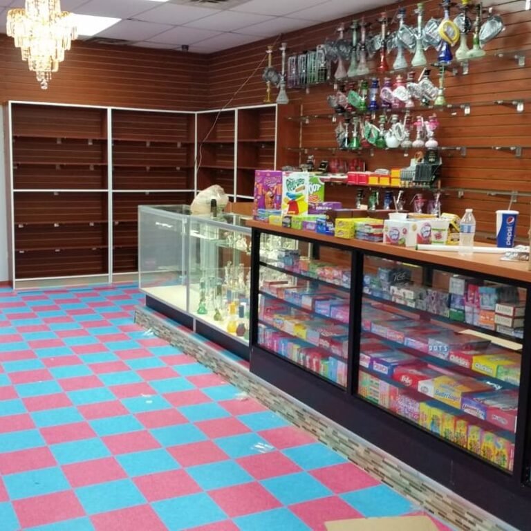 commercial glass display counter with Slatwall and Shelves